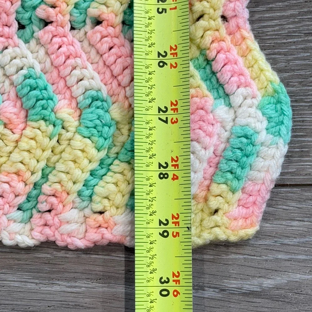 Handmade Crochet Baby Blanket Pastel Pink Yellow Green Chevron Ripple 34x29